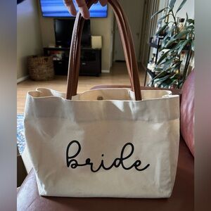 Bride Canvas Tote Bag with Brown Handles